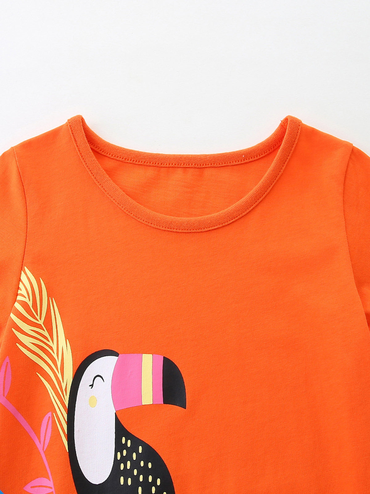 Orange Toucan Print Dress — round neckline