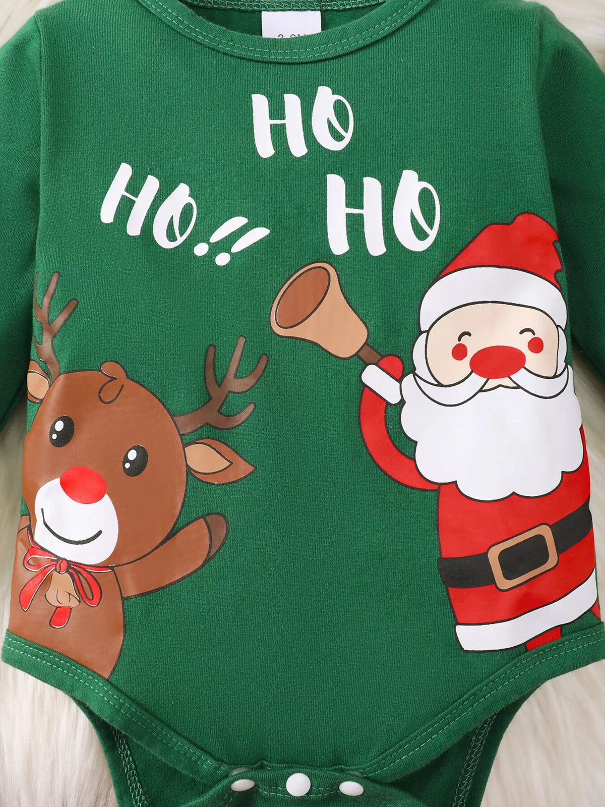 Green Santa reindeer bodysuit printed pants and hat — santa and reindeer bodysuit graphic