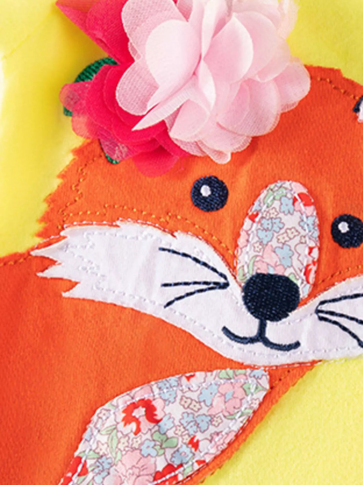 Woodland Animal Applique Cotton Dress — fox applique on yellow dress