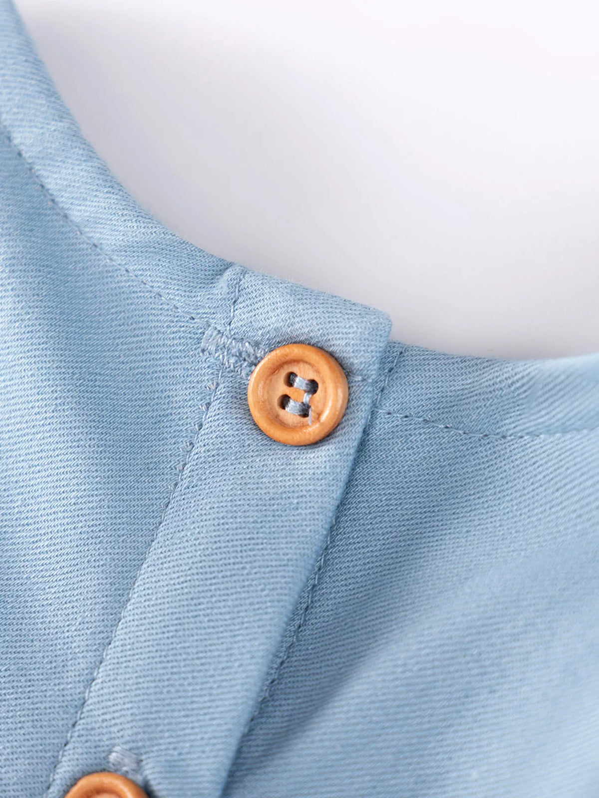 Blue Cherry Applique Sleeveless Dress — back button detail