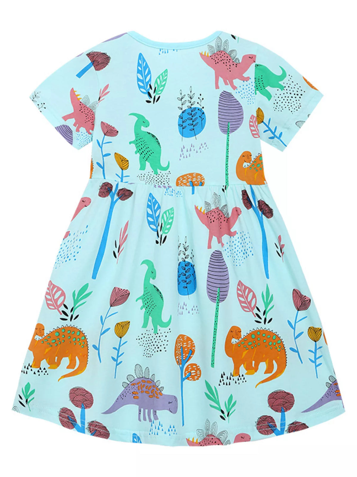 Aqua Dinosaur Print A-Line Dress — back view