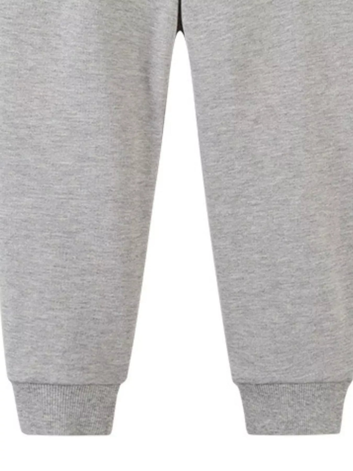 Gray jogger legs with ribbed cuffs