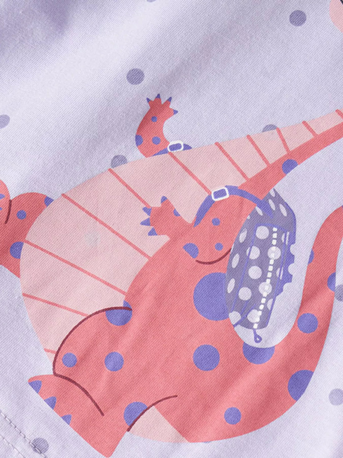 Lavender polka dot dinosaur graphic shirt — pink dinosaur graphic