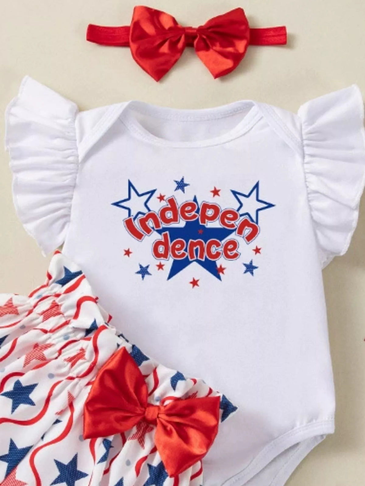 Baby Fourth of July Three-Piece Outfit Set — Independence Day lettering detail