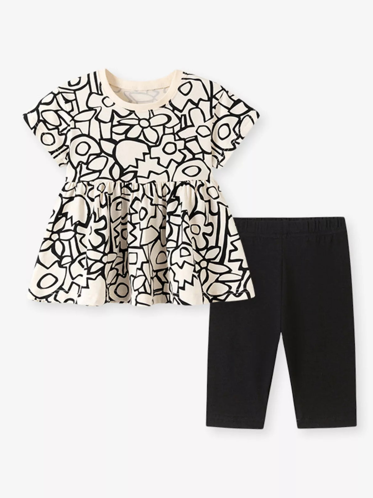 Floral Outline Top and Leggings Set — top and leggings flat lay