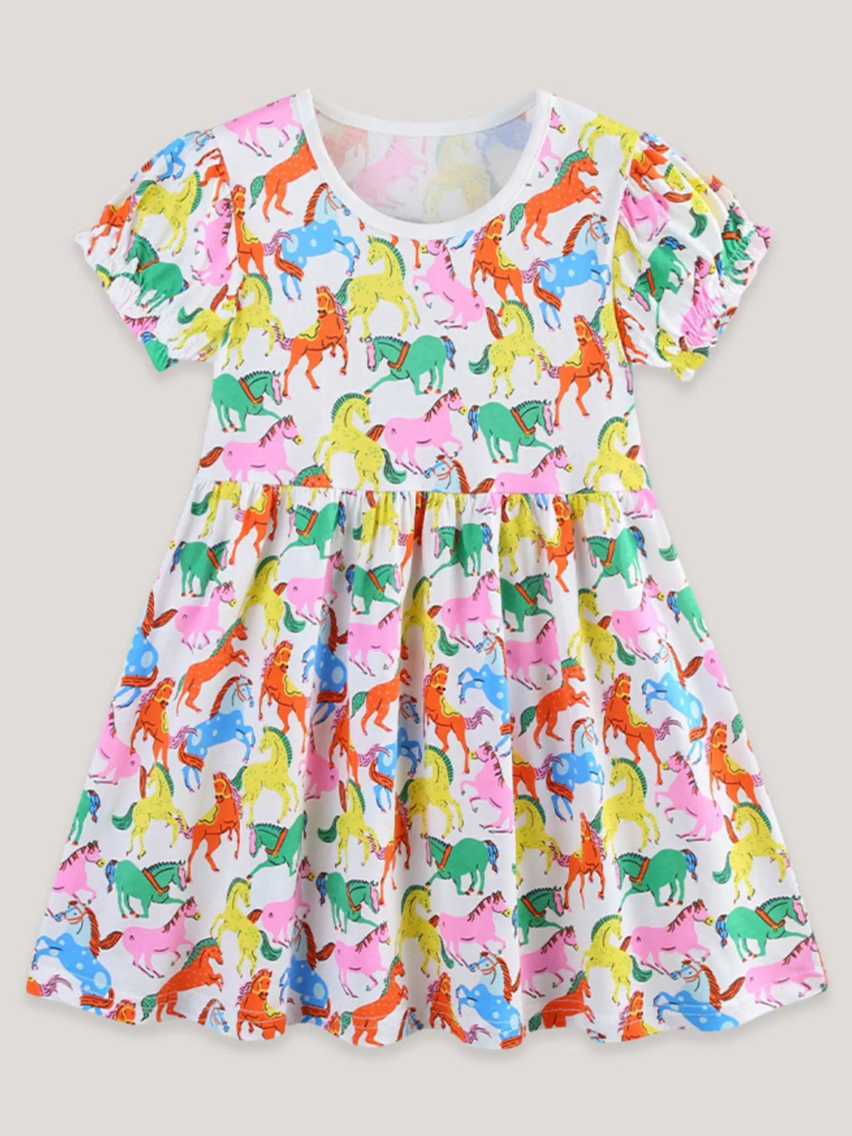 Colorful Pony Print Cotton Dress — front view