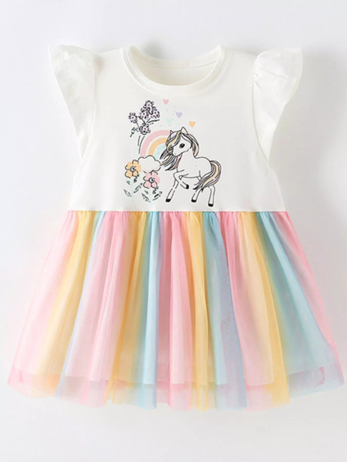 Floral Unicorn Rainbow Tulle Dress — front view