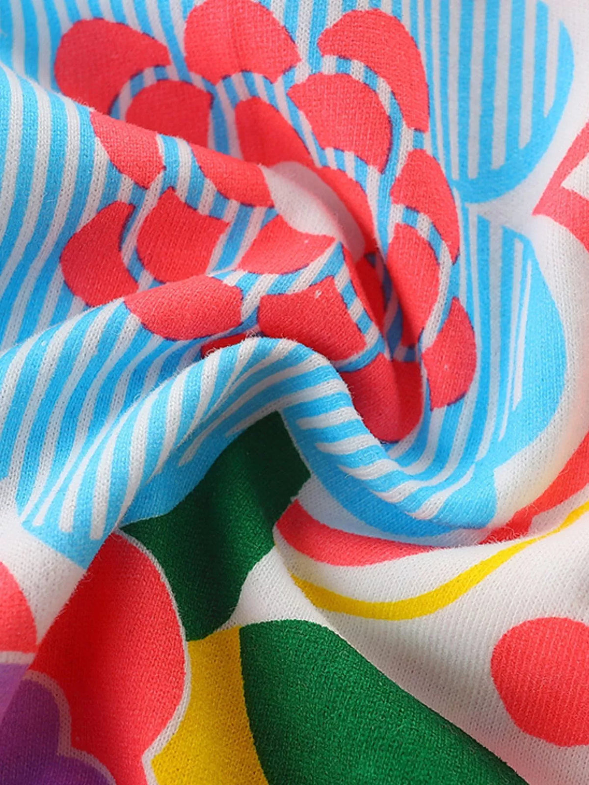 Colorful Floral Sleeveless A-Line Dress — colorful floral fabric detail