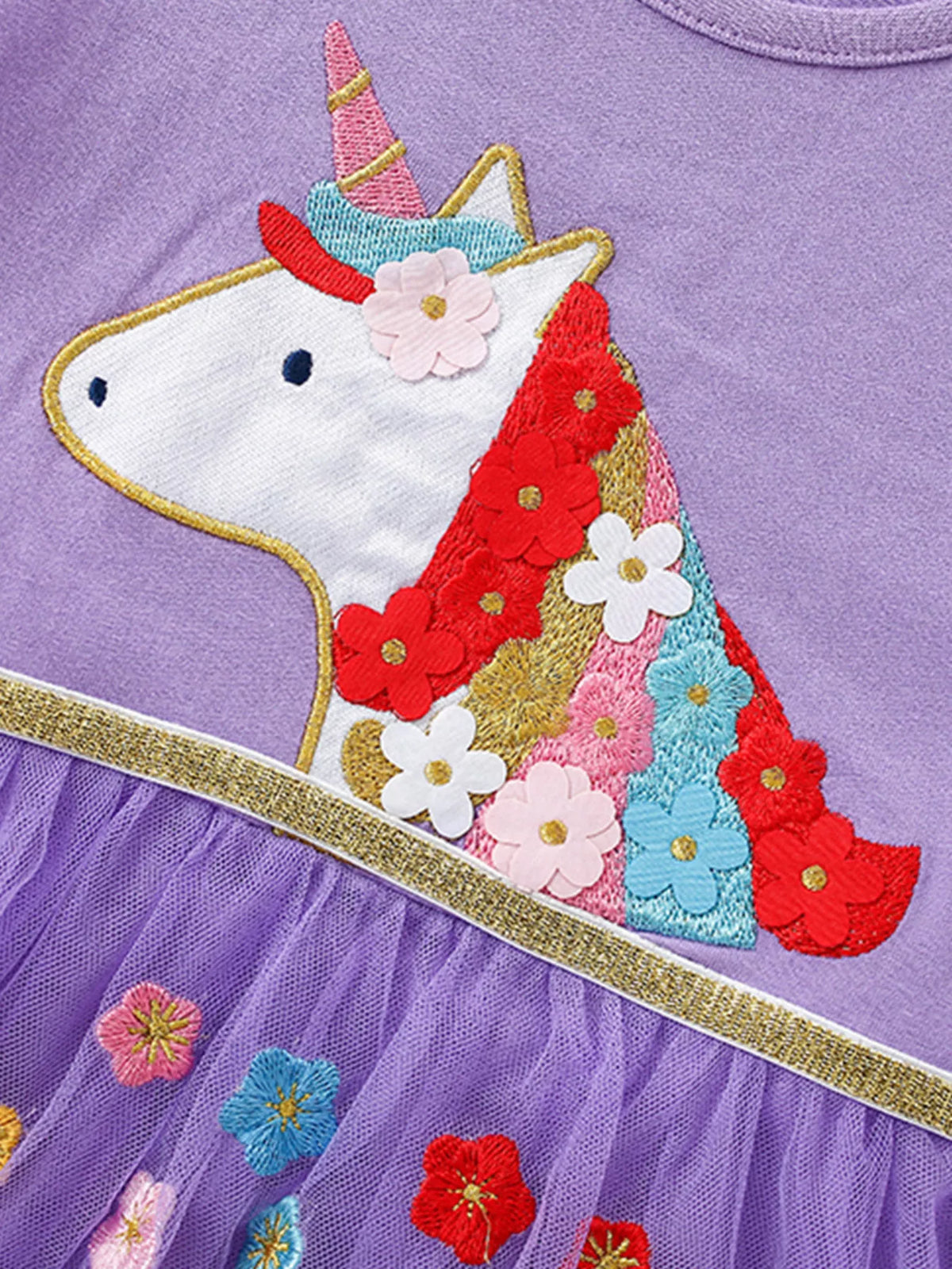 Lavender Floral Unicorn Tulle Dress — floral unicorn embroidery