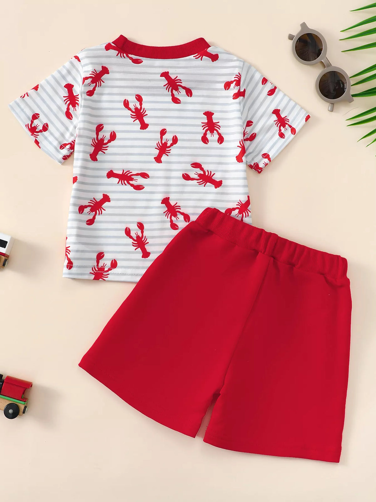 Striped lobster tee and red shorts set — outfit back