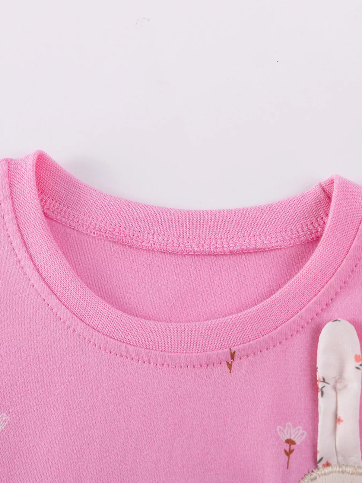 Pink Bunny Applique Cotton Dress — round neckline