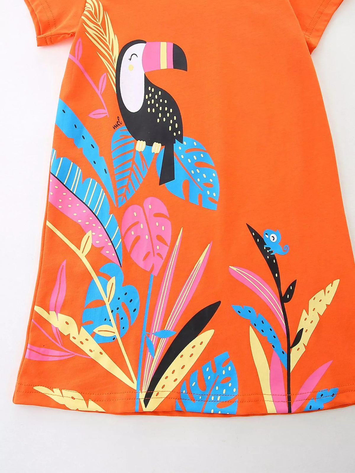 Orange Toucan Print Dress — toucan and tropical leaf print