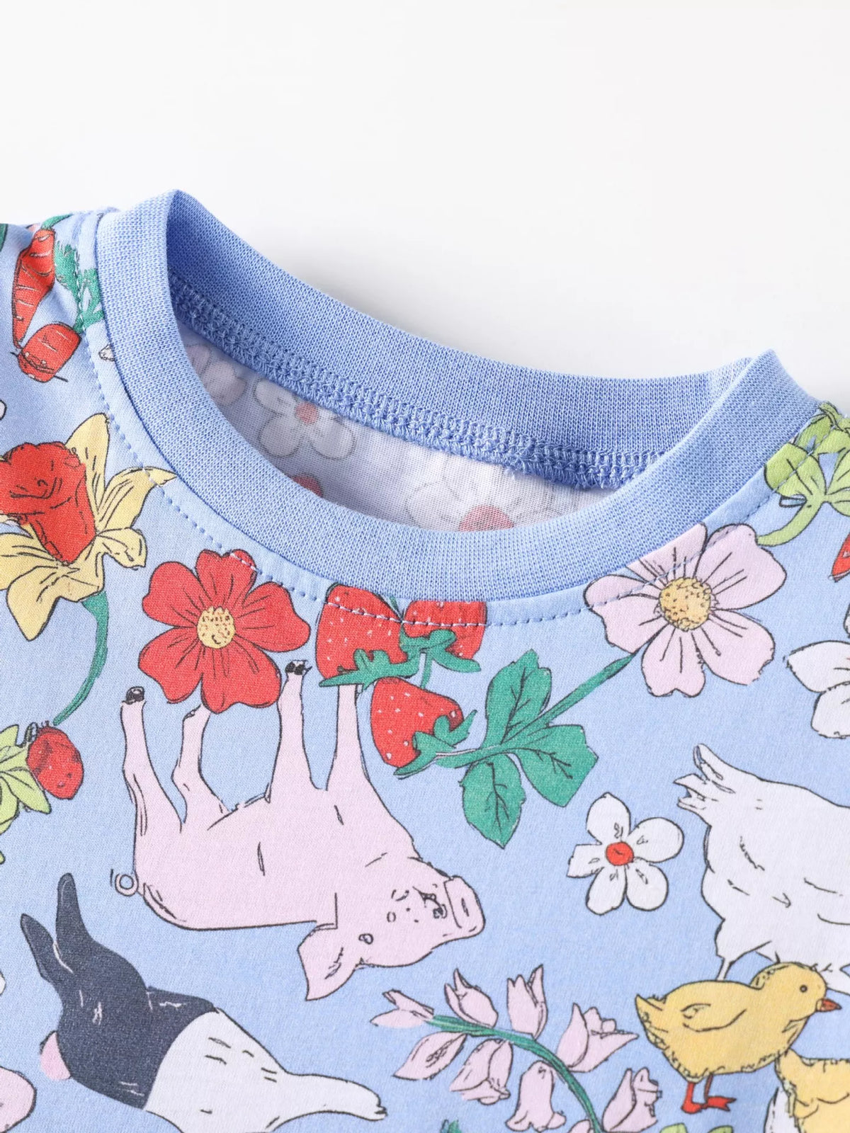 Blue Farm Animal Print Dress — round neckline