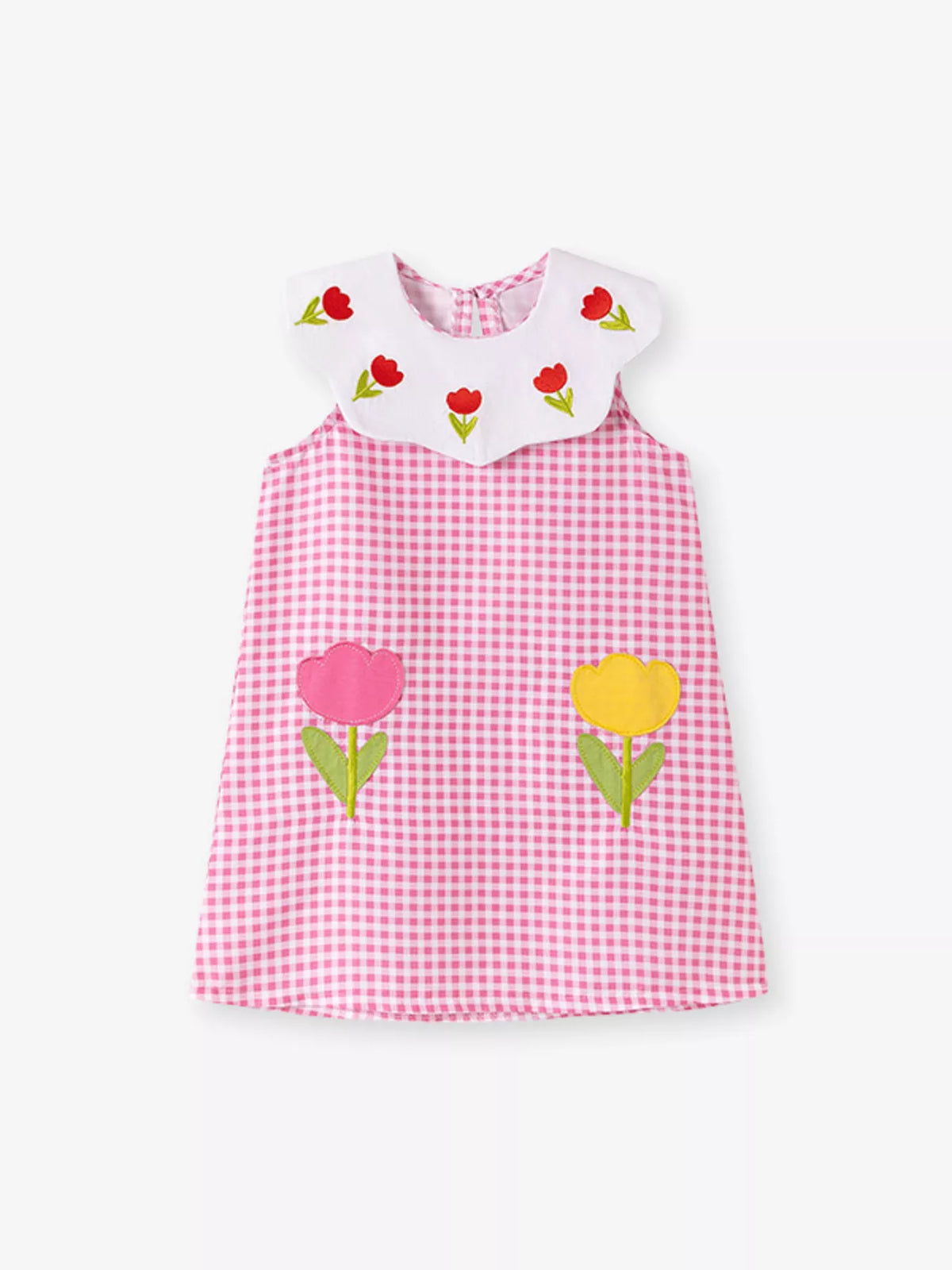 Pink Gingham Tulip Applique Dress — front view