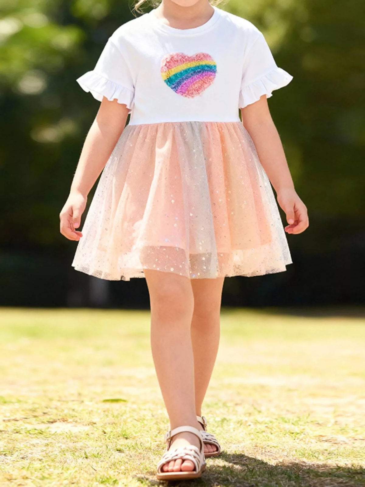 Rainbow Heart Pastel Tulle Dress — dress worn by a child