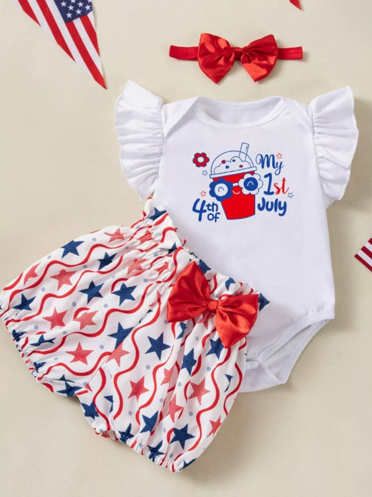 Baby Fourth of July Three-Piece Outfit Set — My First Fourth of July vehicle graphic set