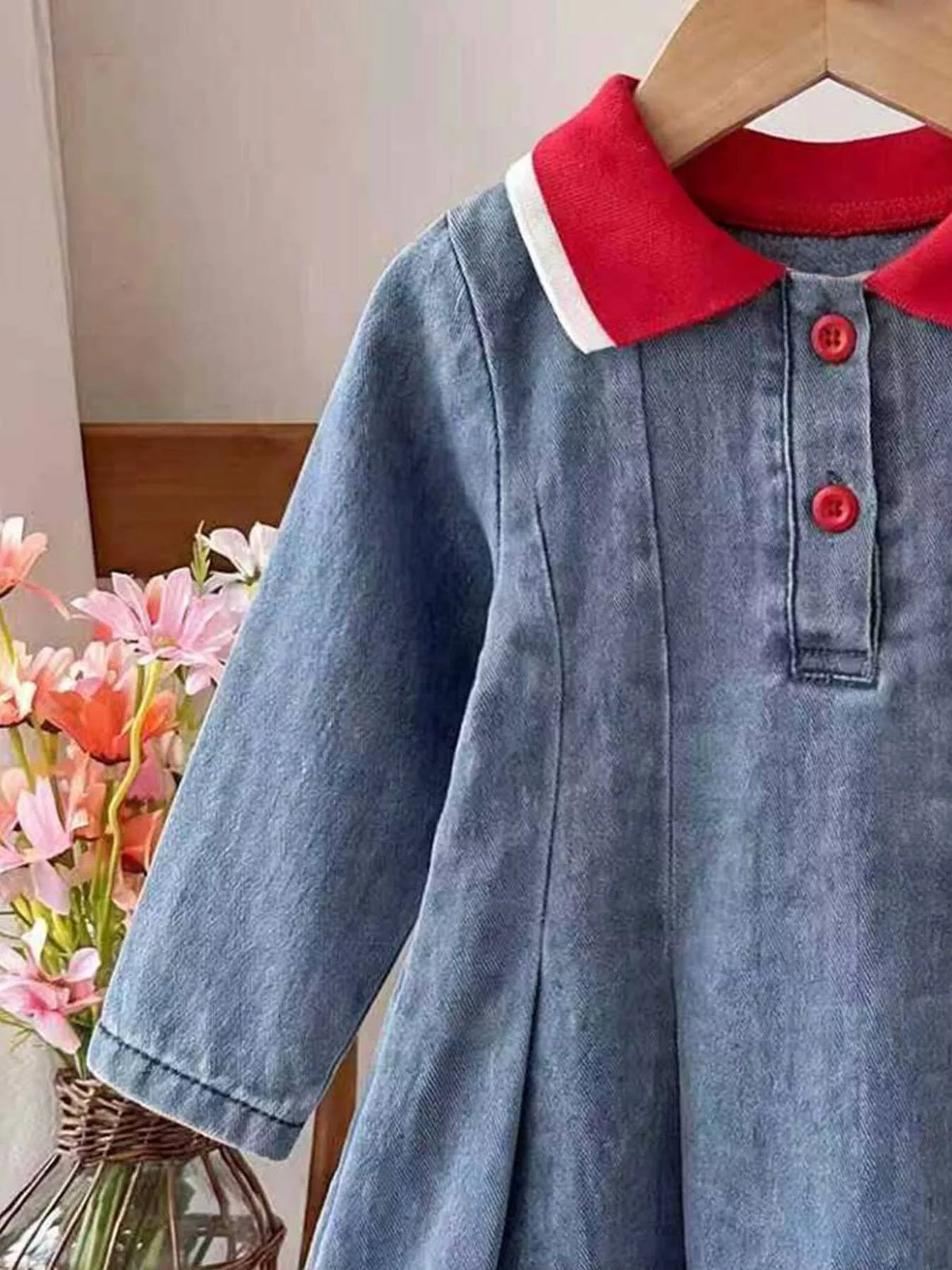 Cherry Embroidered Polo Dress — red polo collar and cherry embroidery detail