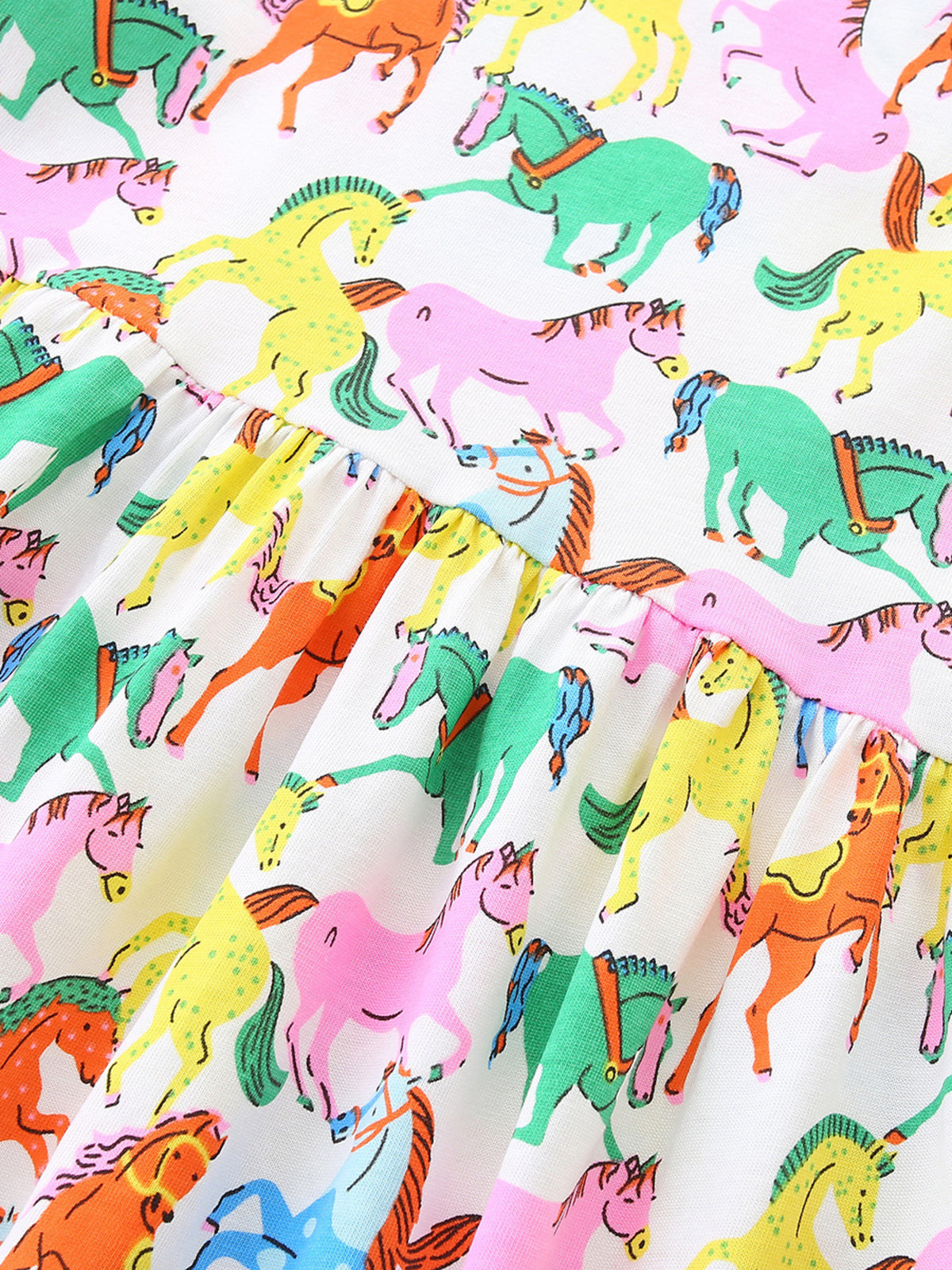 Colorful Pony Print Cotton Dress — pony print gathered waist