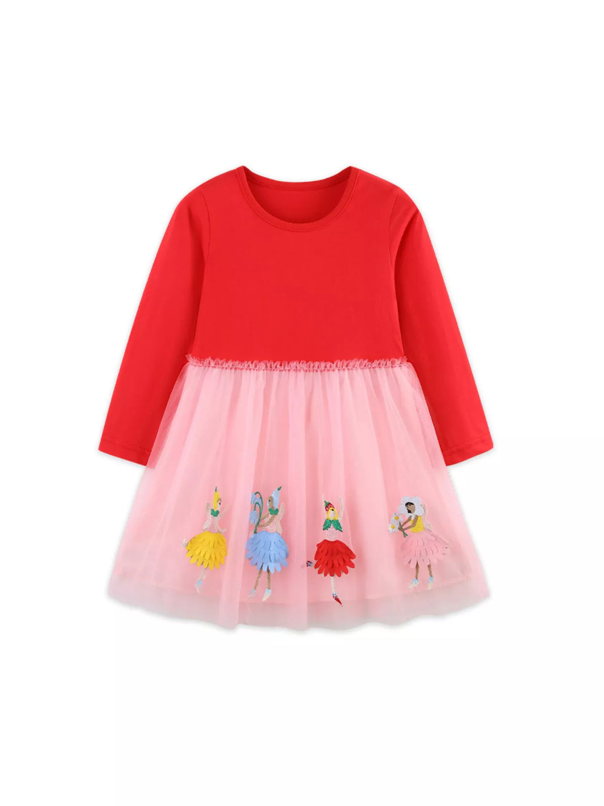 Red Ballerina Applique Tulle Dress — front view
