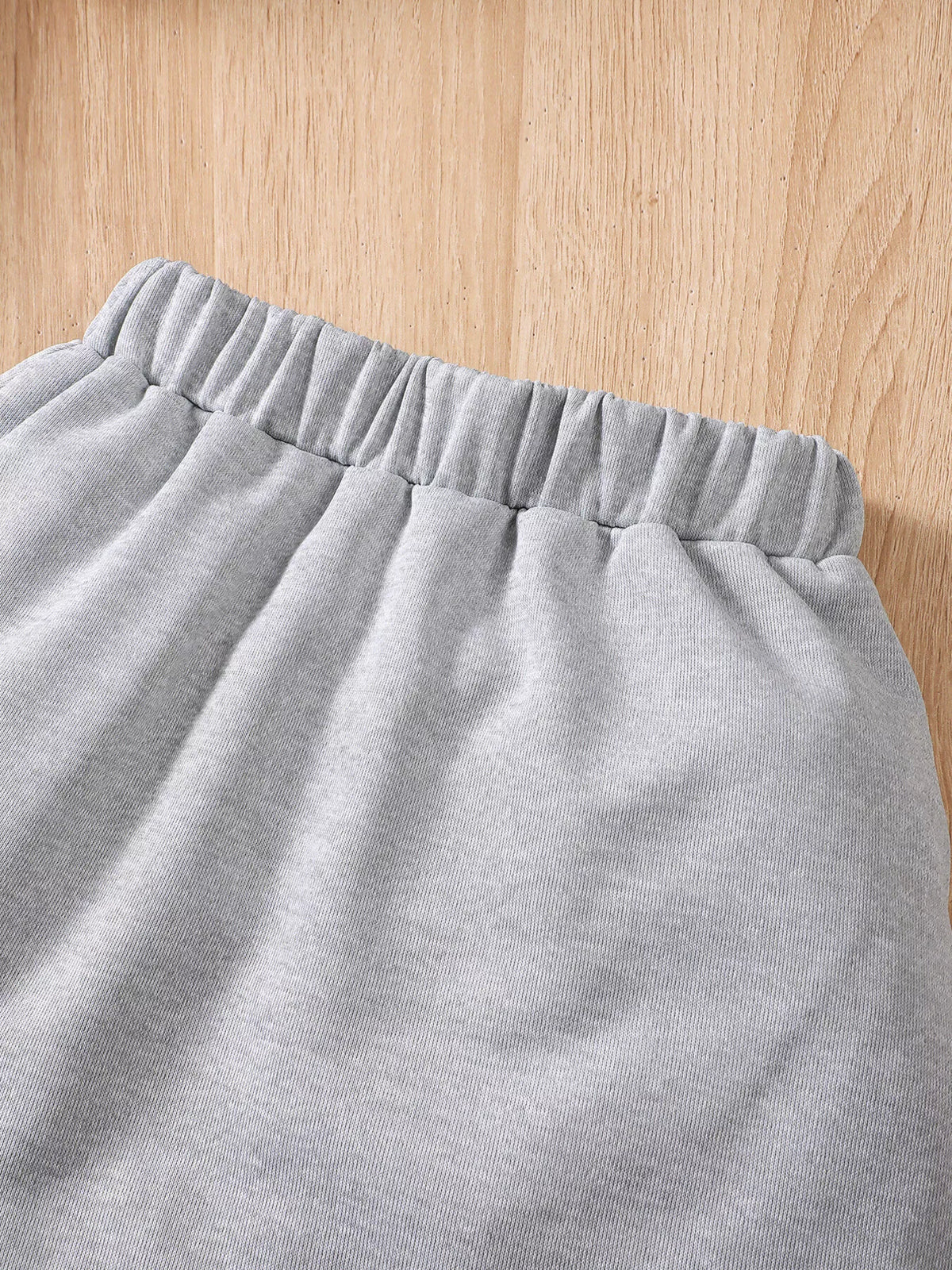 Gray color block letter hoodie and skirt set — skirt elastic waistband