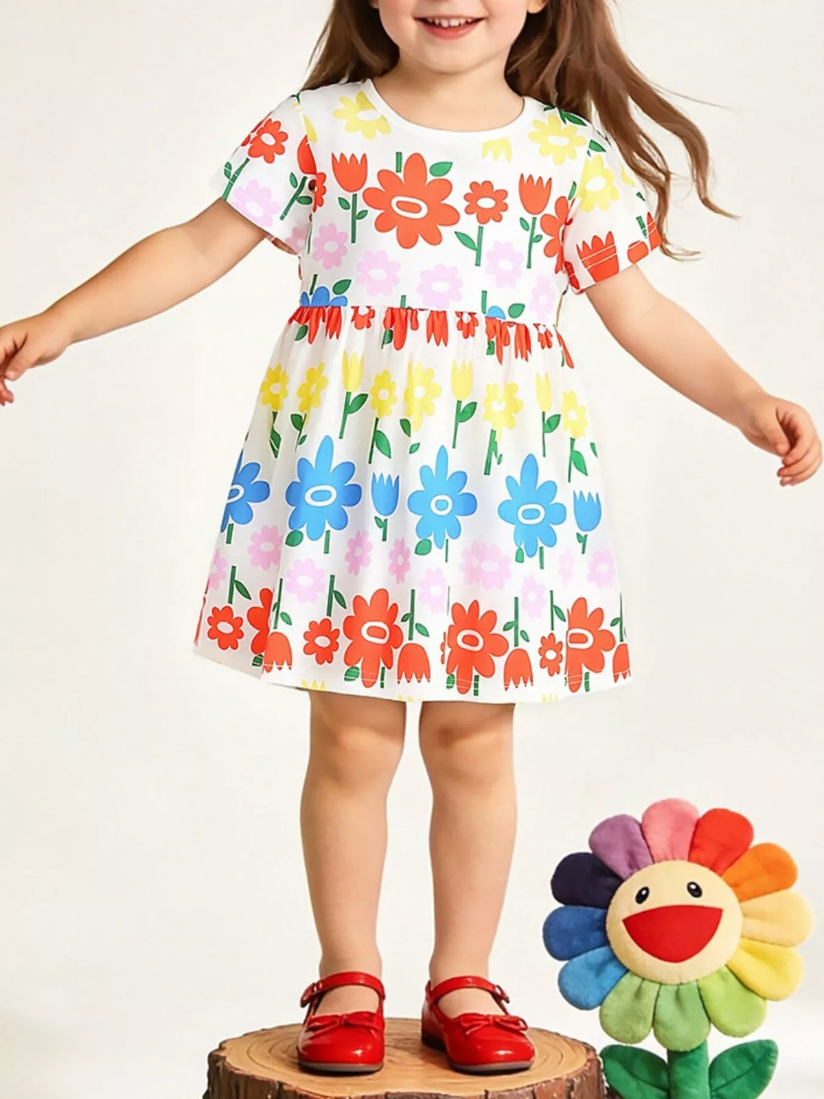 Colorful Floral Print Cotton Dress — dress worn by a child