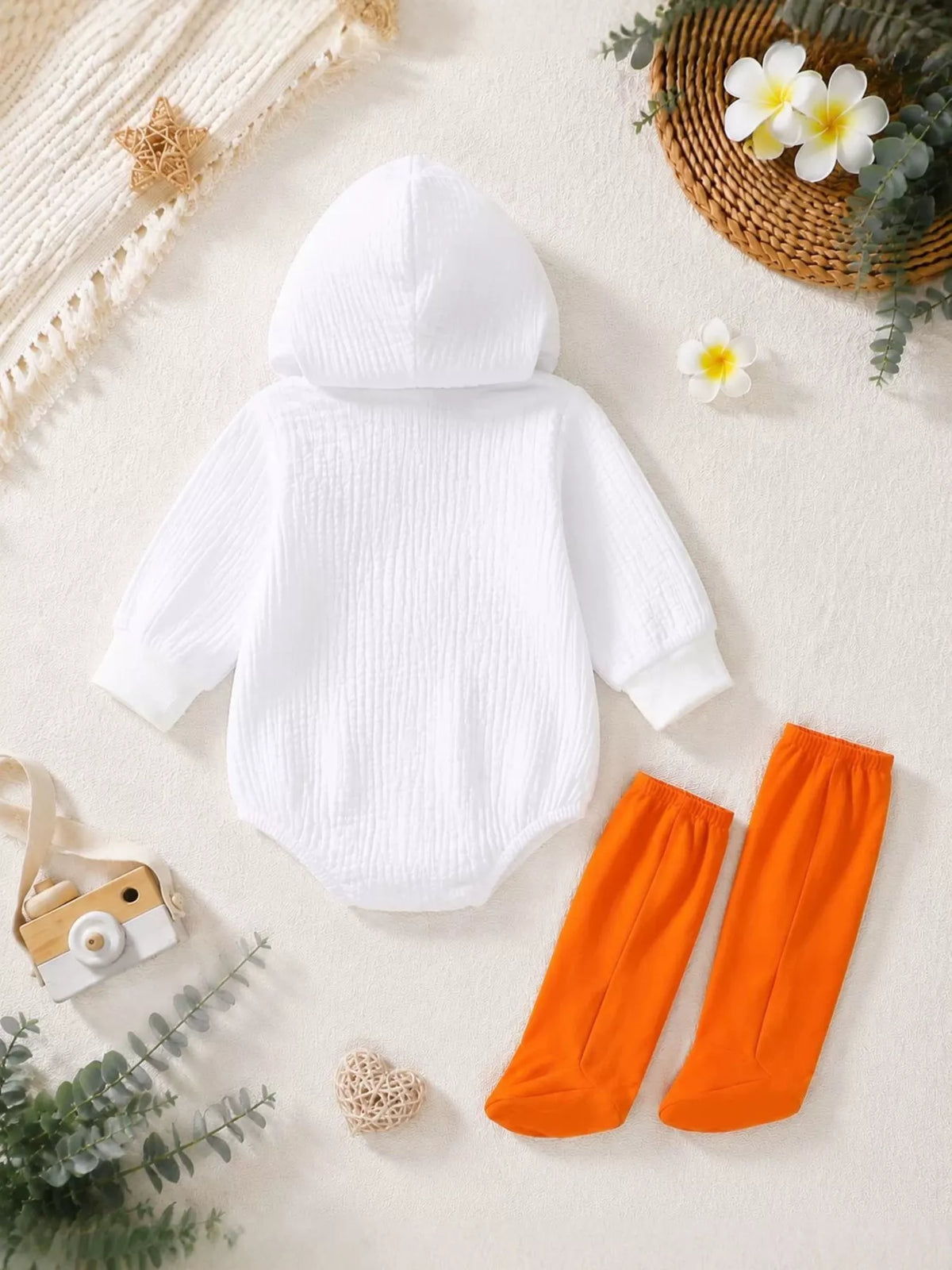 Baby Duck Hooded Bodysuit — back flat lay
