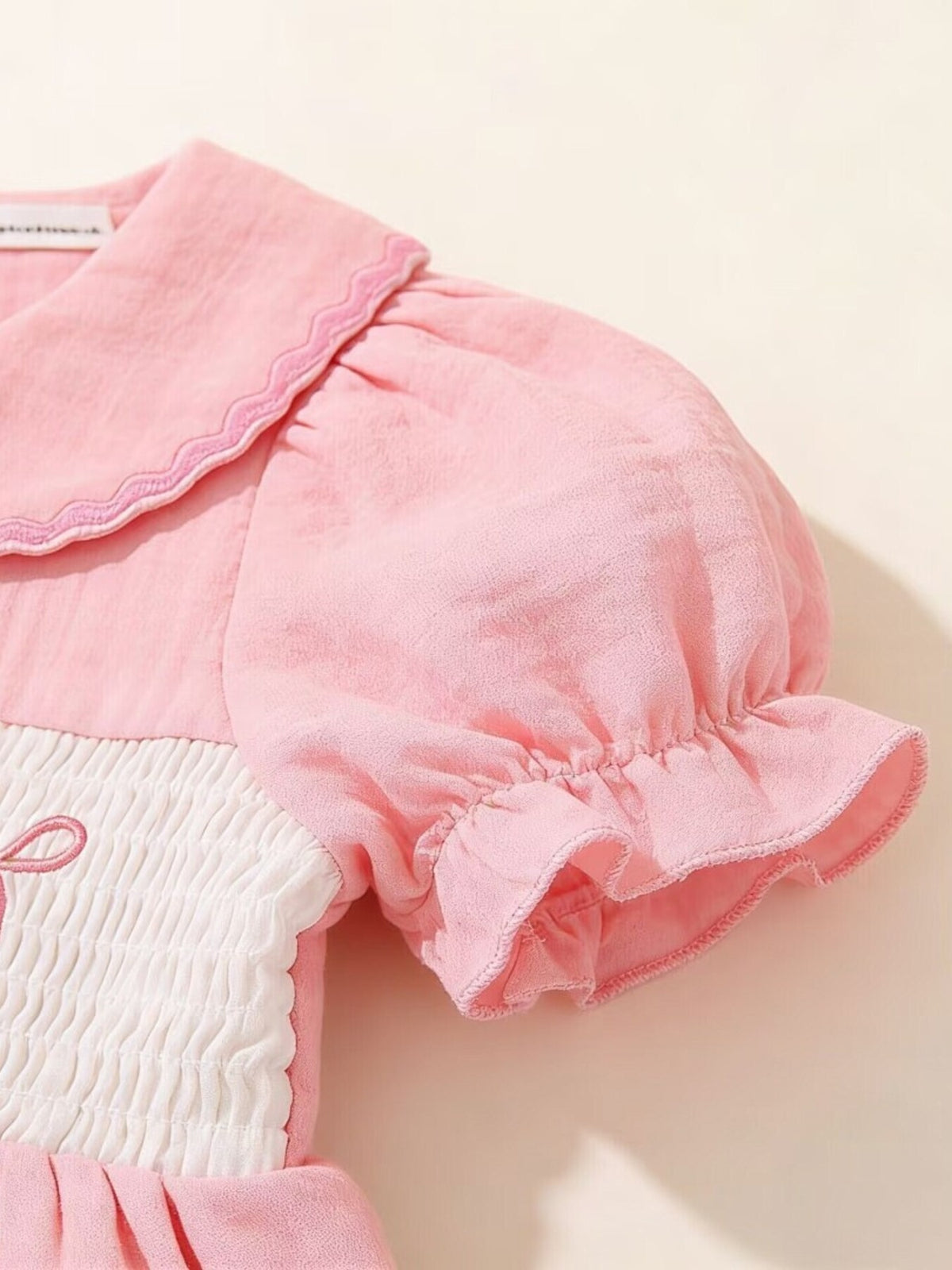Baby Bear Embroidered Smocked Dress — puff sleeve and ruffle cuff