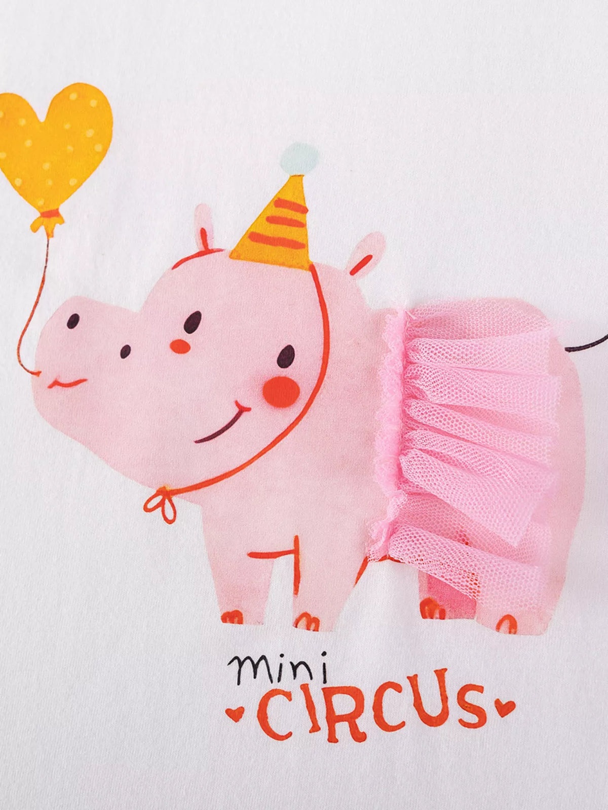 Circus animal graphic with a raised pink ruffle