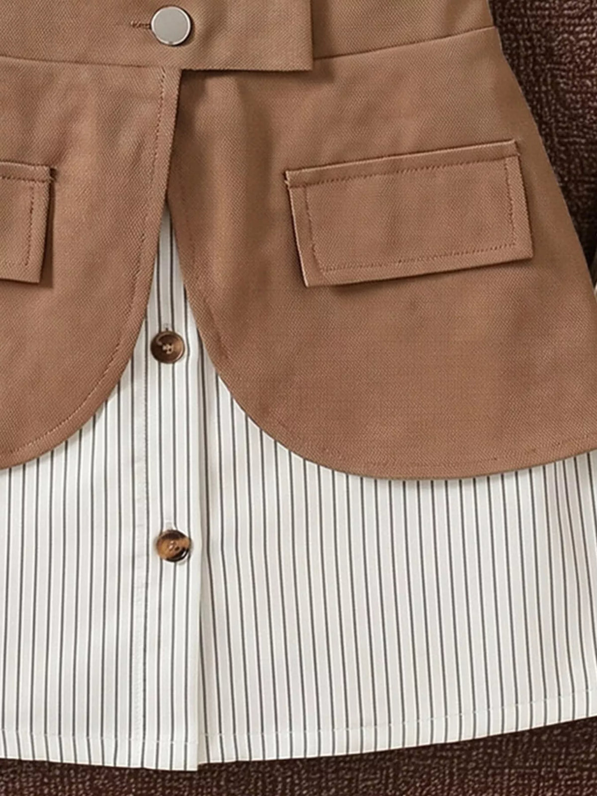 Brown waist overlay with flap pockets and front button
